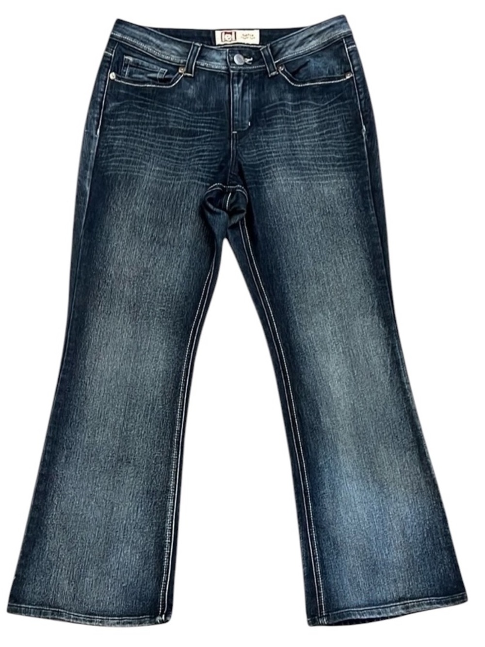 Y2K LEI Sophia Hipster Flare Jeans Low Rise Embroidered 13 Short Fits 31x29